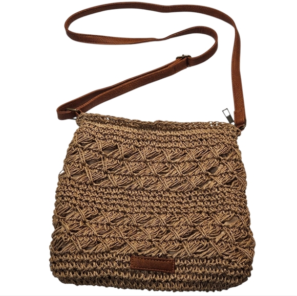 Handbags - Boho Woven Straw Crossbody Bag | Summer Beach Purse | Adjustable Brown Strap